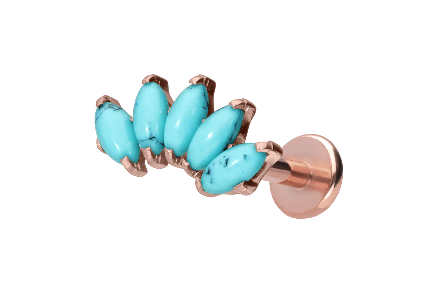 Titan Labret Piercing mit Push Fit BOGEN + SYNTHETISCHE TÜRKISE